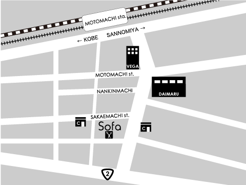 ソファ ヘア 最寄駅：元町からの地図